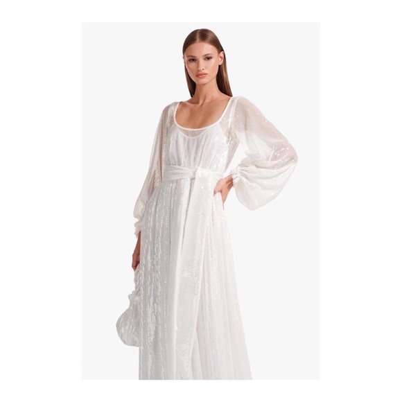 STAUD White/Pearl Sequin Balloon Sleeve Maxi - Picture 2 of 14